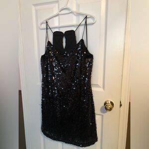 Black Sequin Sheath Mini Dress. Size Large.